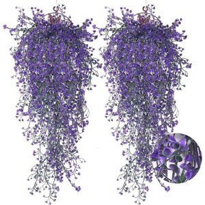 RECUTMS 4pcs Artificial Hanging Plants Indoor Fake Hanging Plants Wall Purple